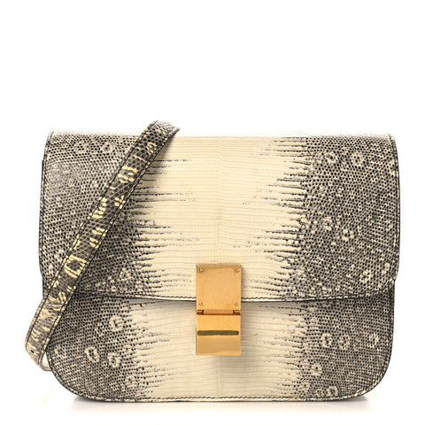 Lizard Medium Classic Box Flap Bag Natural