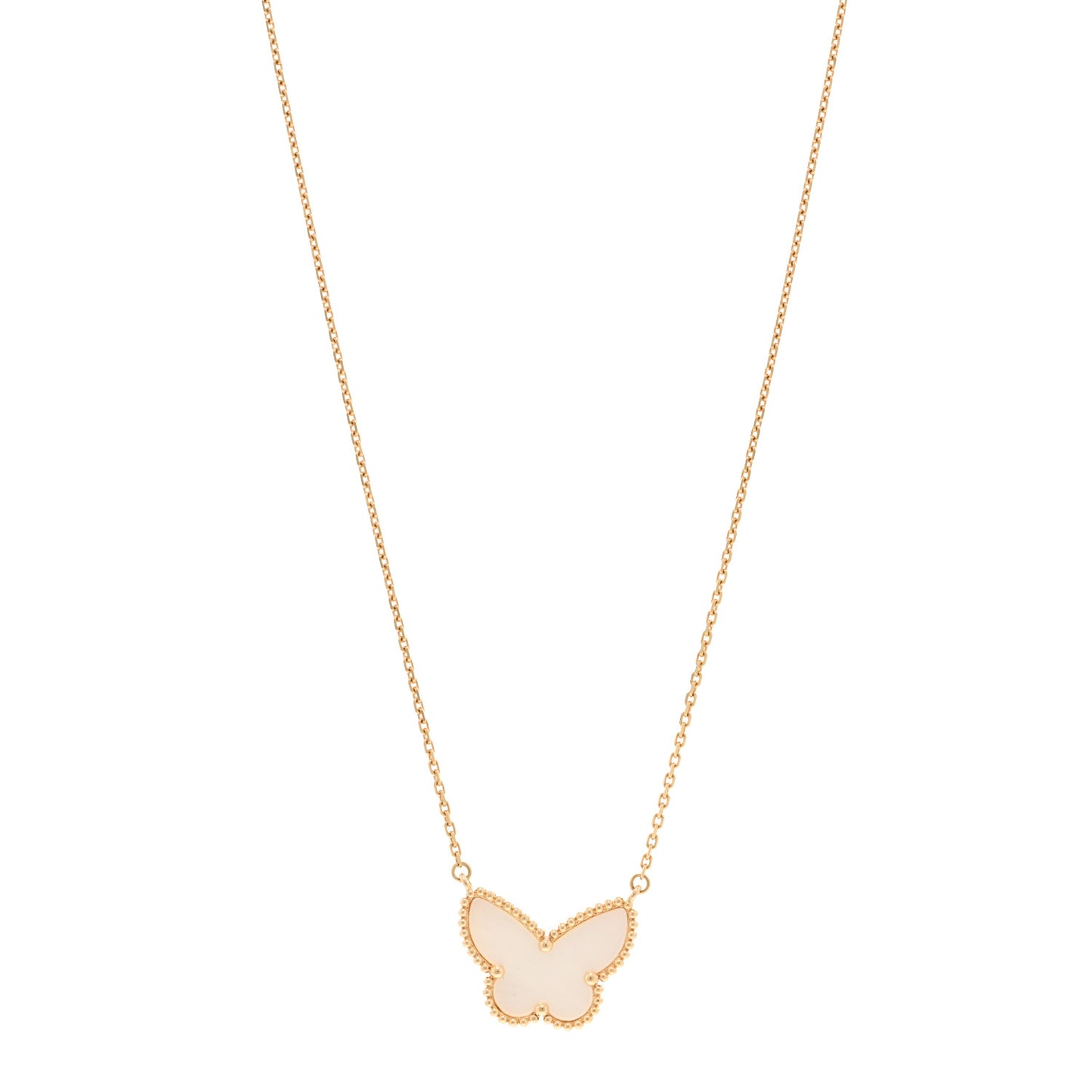18K Yellow Gold Mother of Pearl Lucky Alhambra Butterfly Pendant Necklace