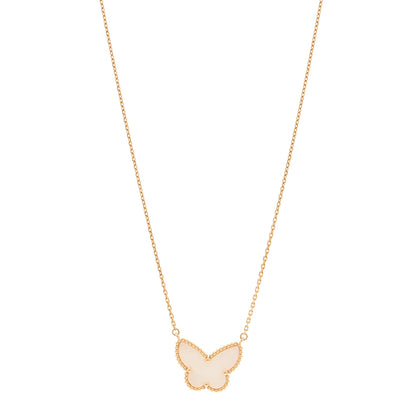 Van Cleef & Arpels 18K Yellow Gold Mother of Pearl Lucky Alhambra Butterfly Pendant Necklace 1 of 4