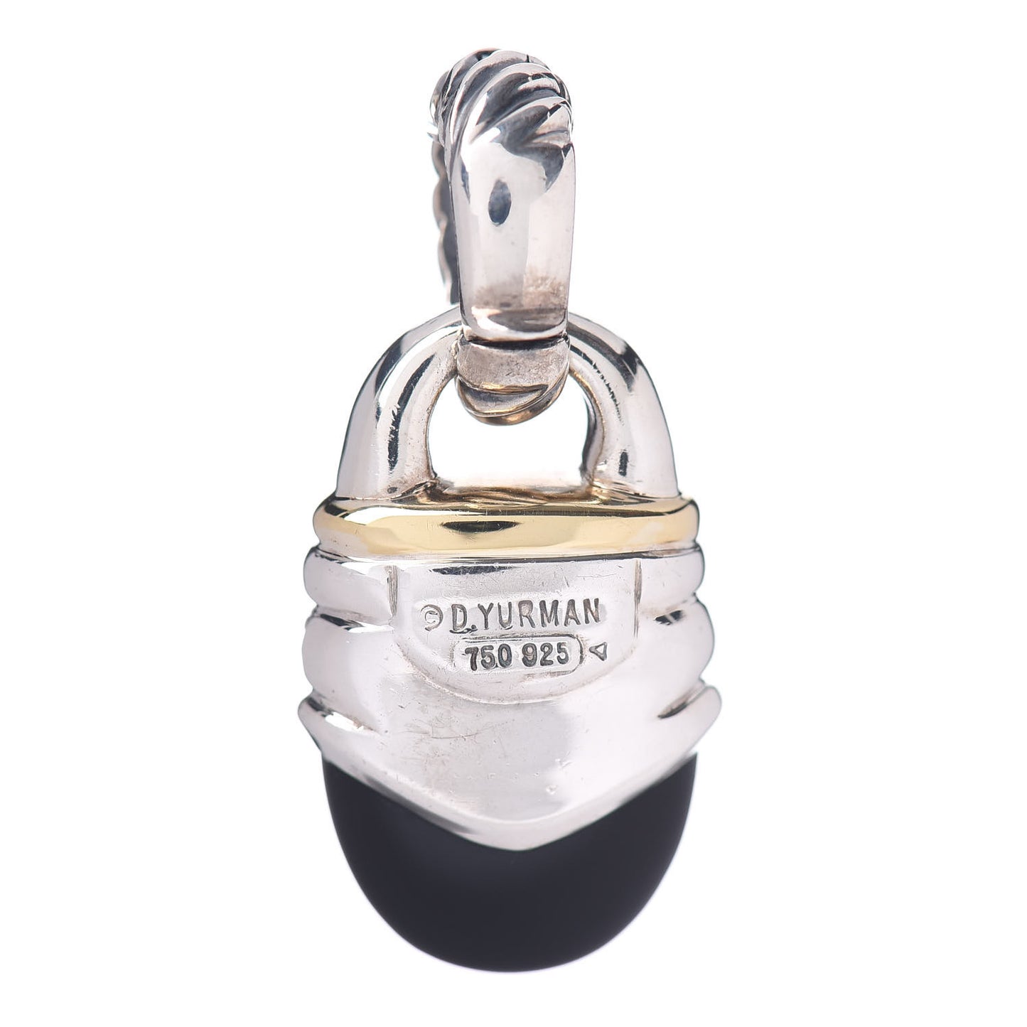 Sterling Silver 18K Yellow Gold Diamond Black Onyx Acorn Pendant