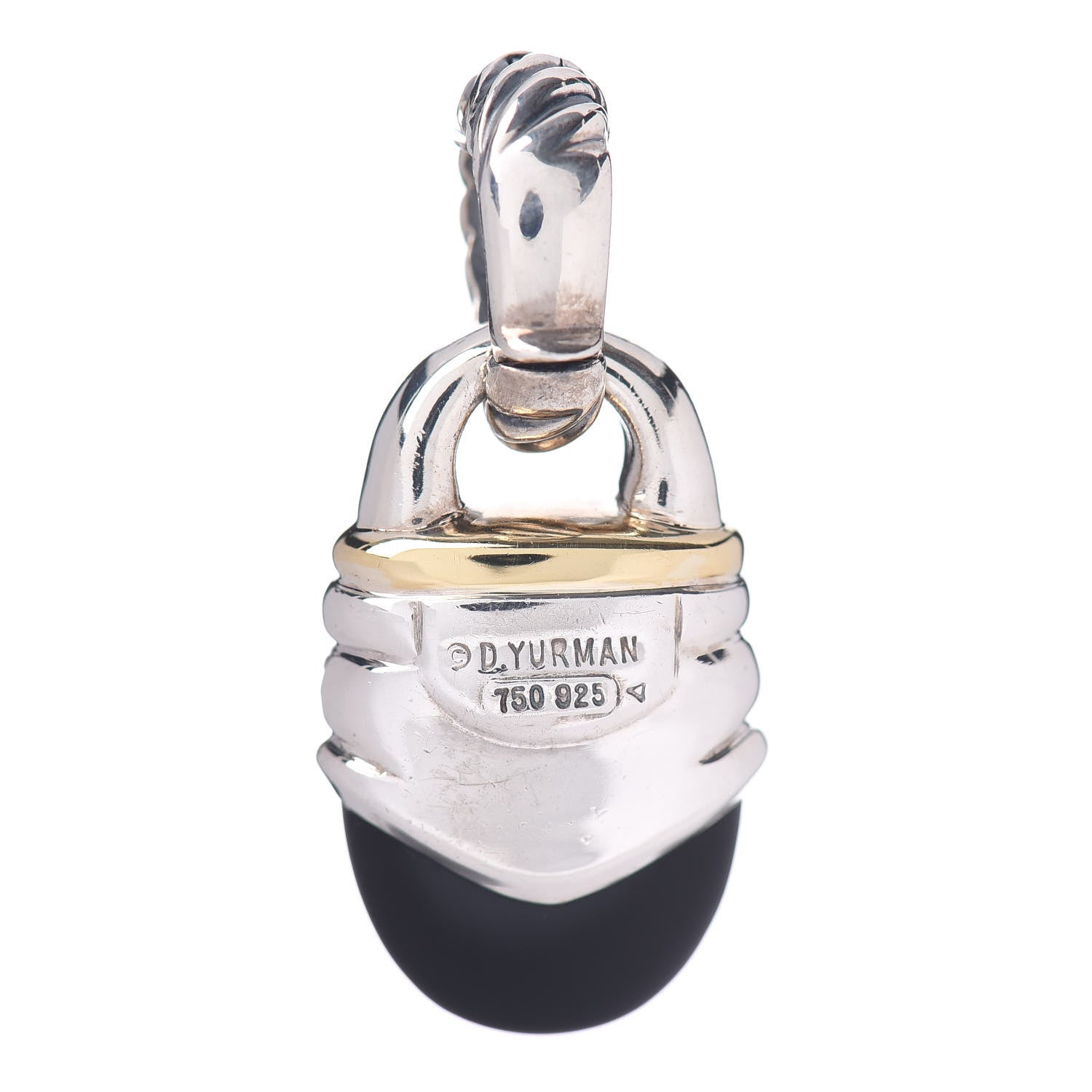 David Yurman Sterling Silver 18K Yellow Gold Diamond Black Onyx Acorn Pendant 3 of 3