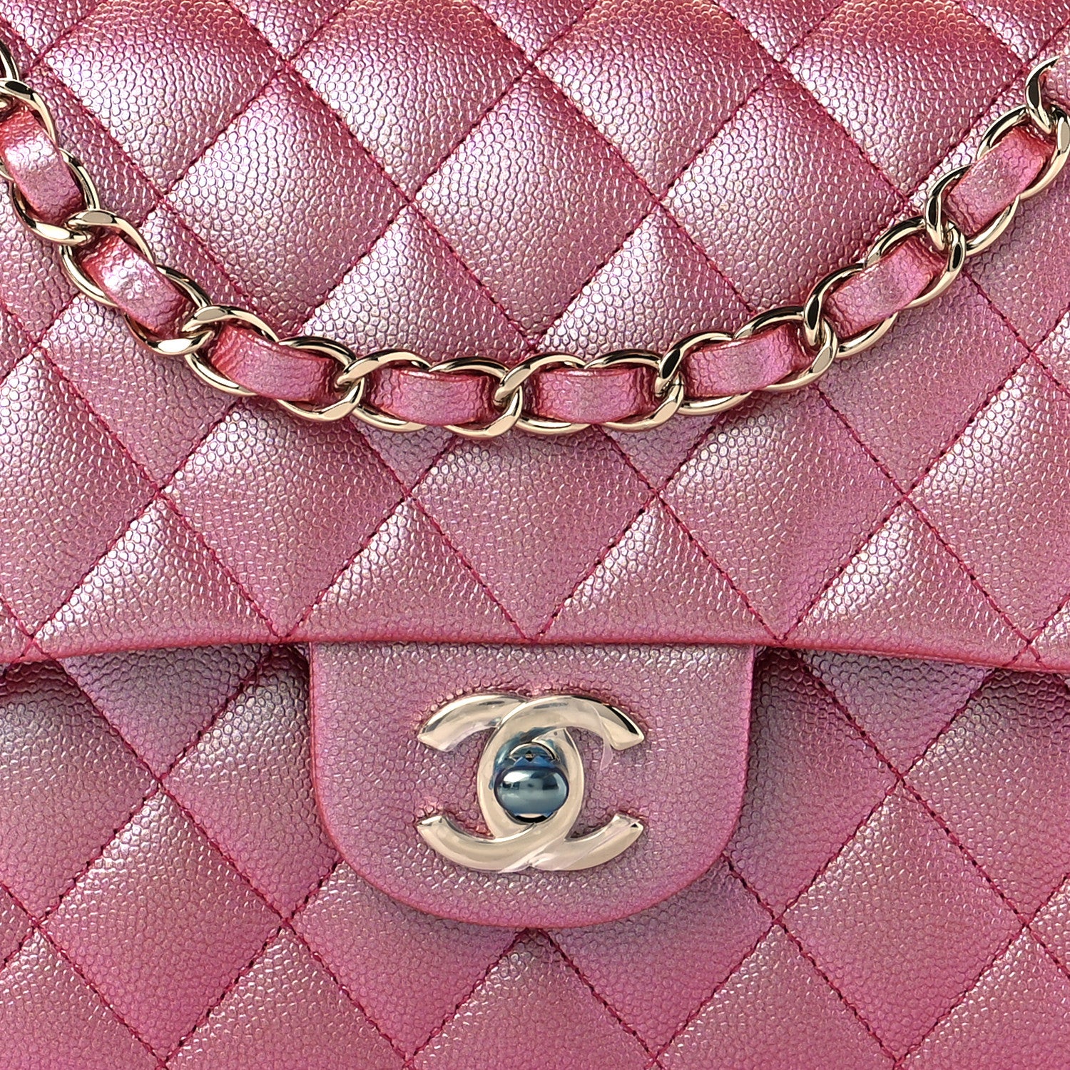 Chanel Iridescent Caviar Quilted Medium Double Flap Pink 7 of 10