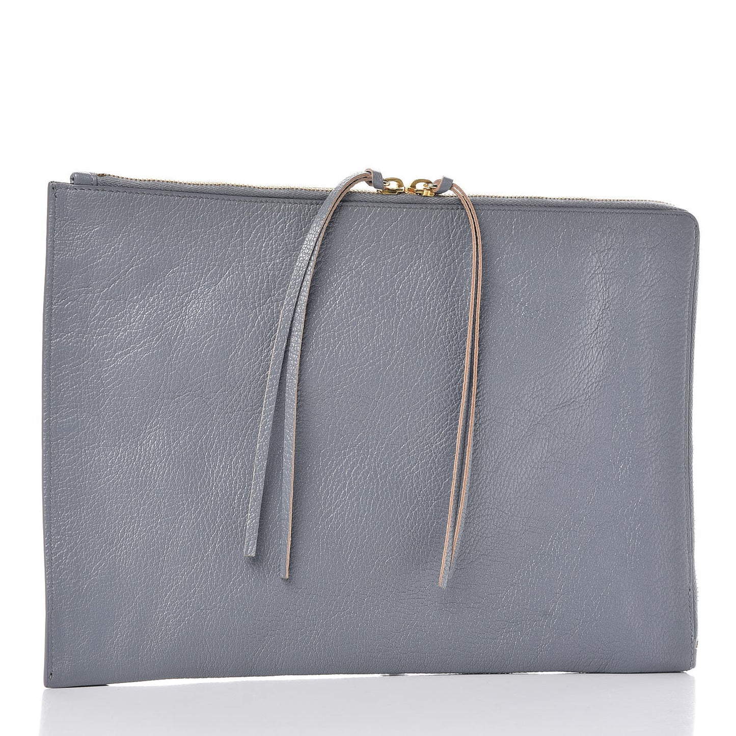 Chevre Gold Metallic Edge Hardware Pouch Bleu Acier