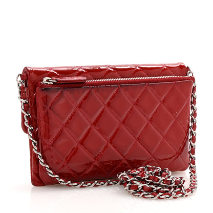 Chanel Patent Quilted Mini Flap Clutch With Chain  Red 3 of 13
