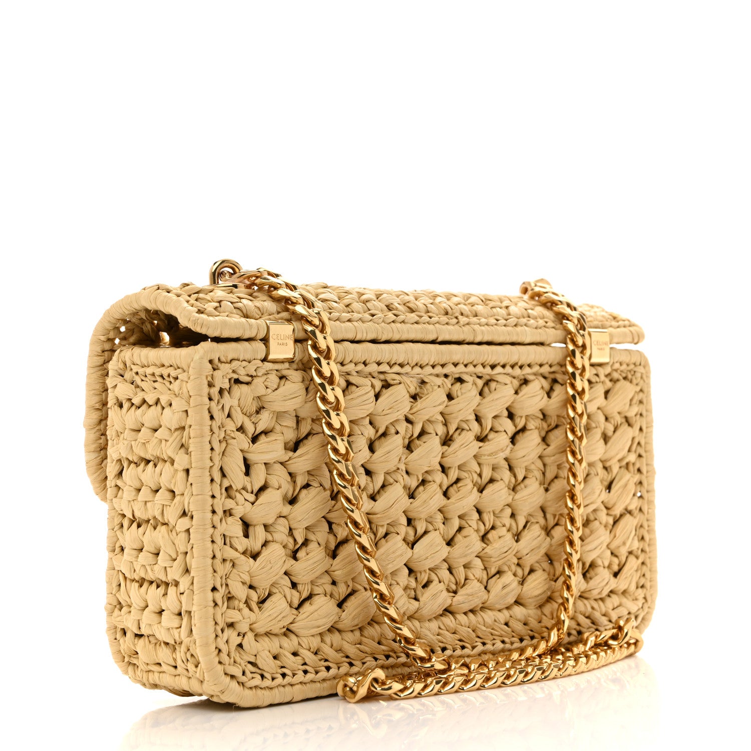 CELINE ラフィアバッグ CLAUDE チェーンショルダーバッグ カゴバッグ Celine Raffia Effect Claude Chain Shoulder Bag Natural 1791672