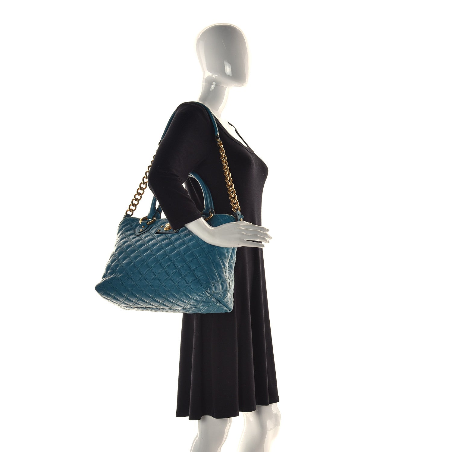 Marc Jacobs Calfskin Quilted Rio Satchel Tote Bag Turquoise 2 of 11