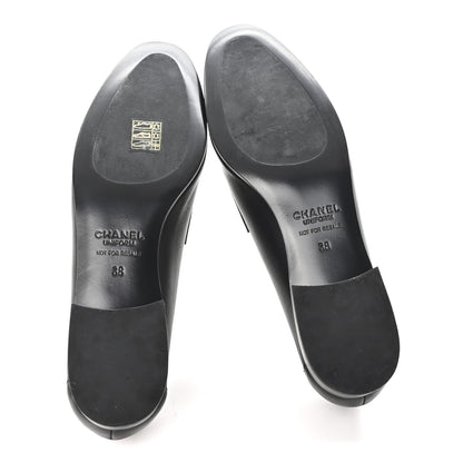 Chanel Lambskin Womens Stitched CC Loafers 38 Black 6 of 9