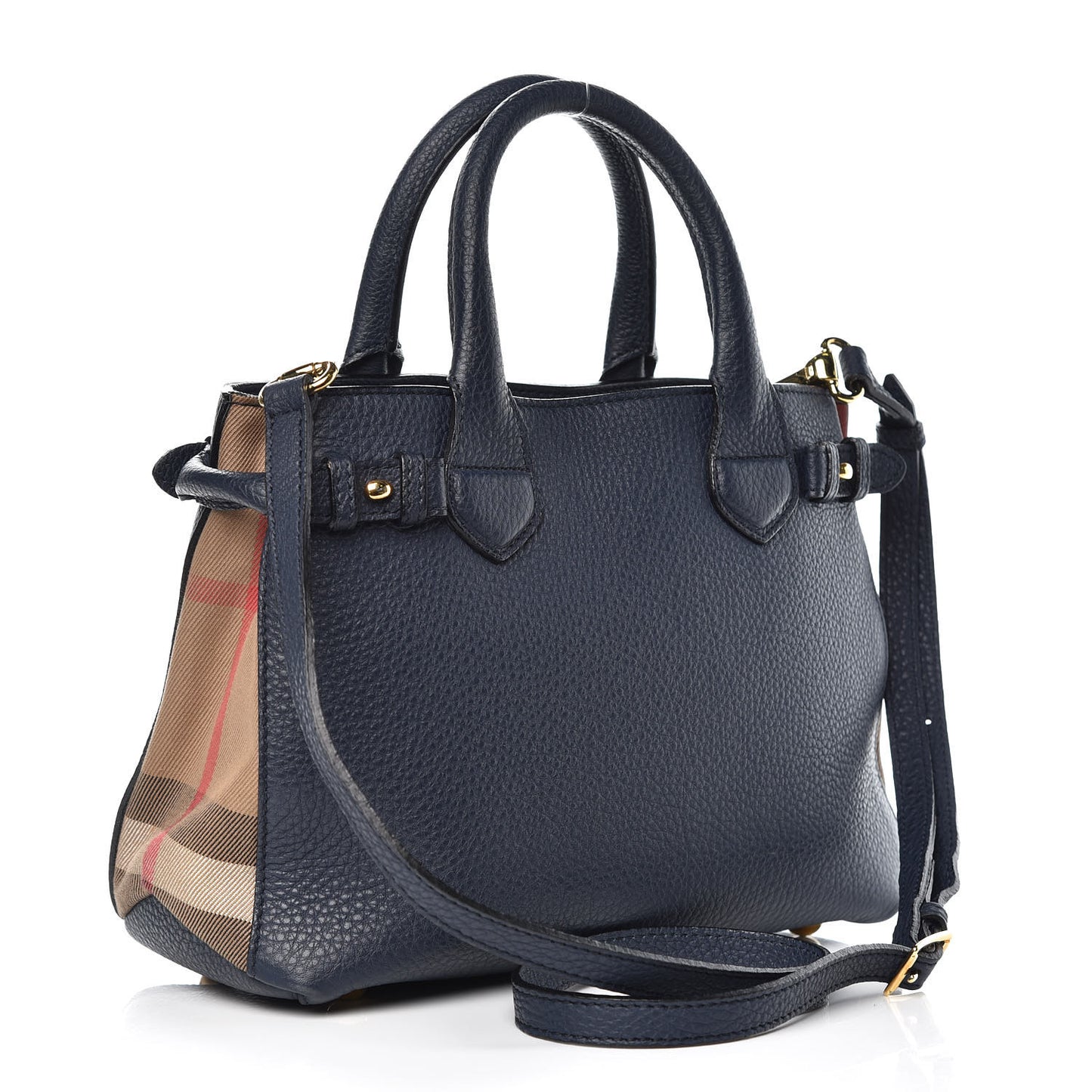 Grainy Calfskin House Check Small Banner Tote Midnight Blue