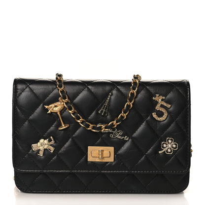 Chanel Aged Calfskin Quilted Lucky Charms 2.55 Reissue Wallet On Chain WOC Black 1 of 9