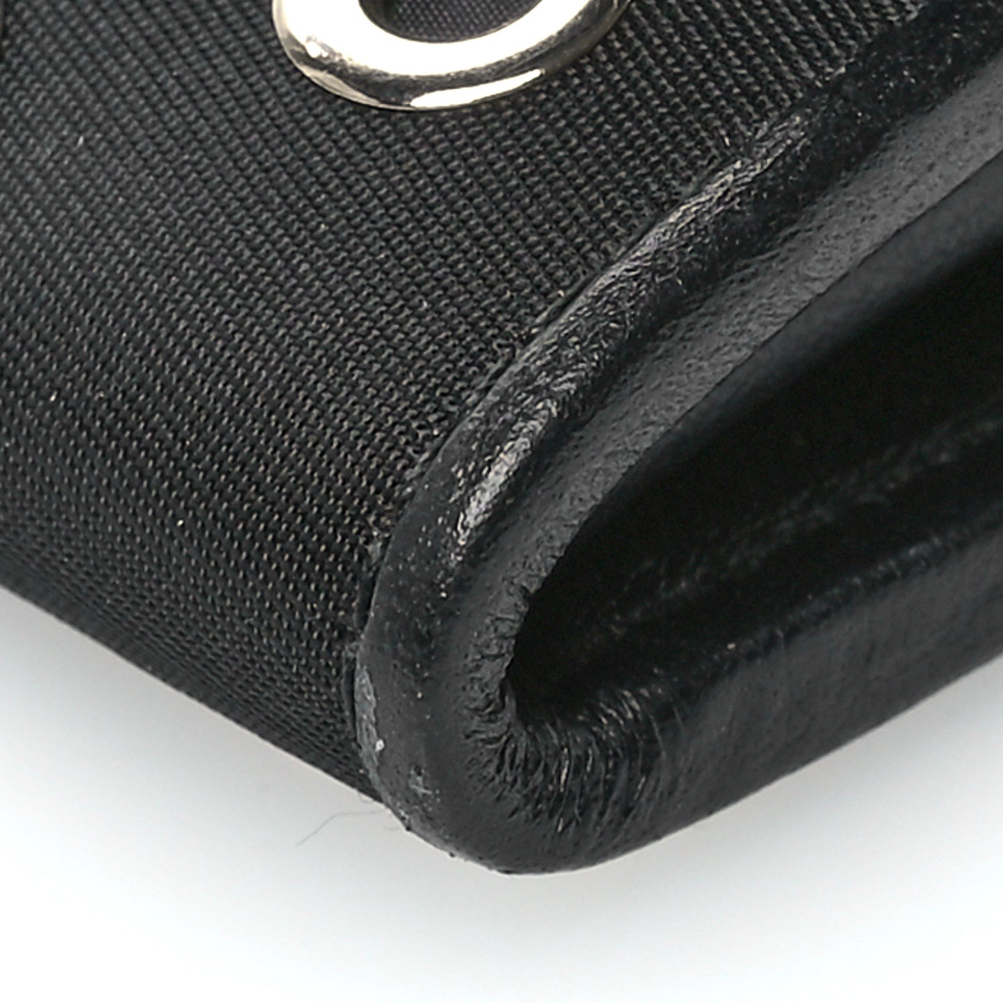 Tessuto Nylon Soft Calf Grommet Wallet On Chain Black