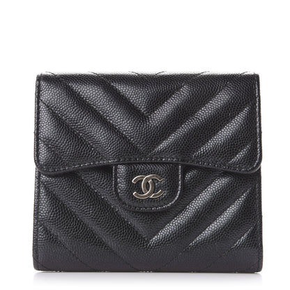 Chanel Iridescent Caviar Chevron Quilted Compact Flap Wallet Black 1 of 10