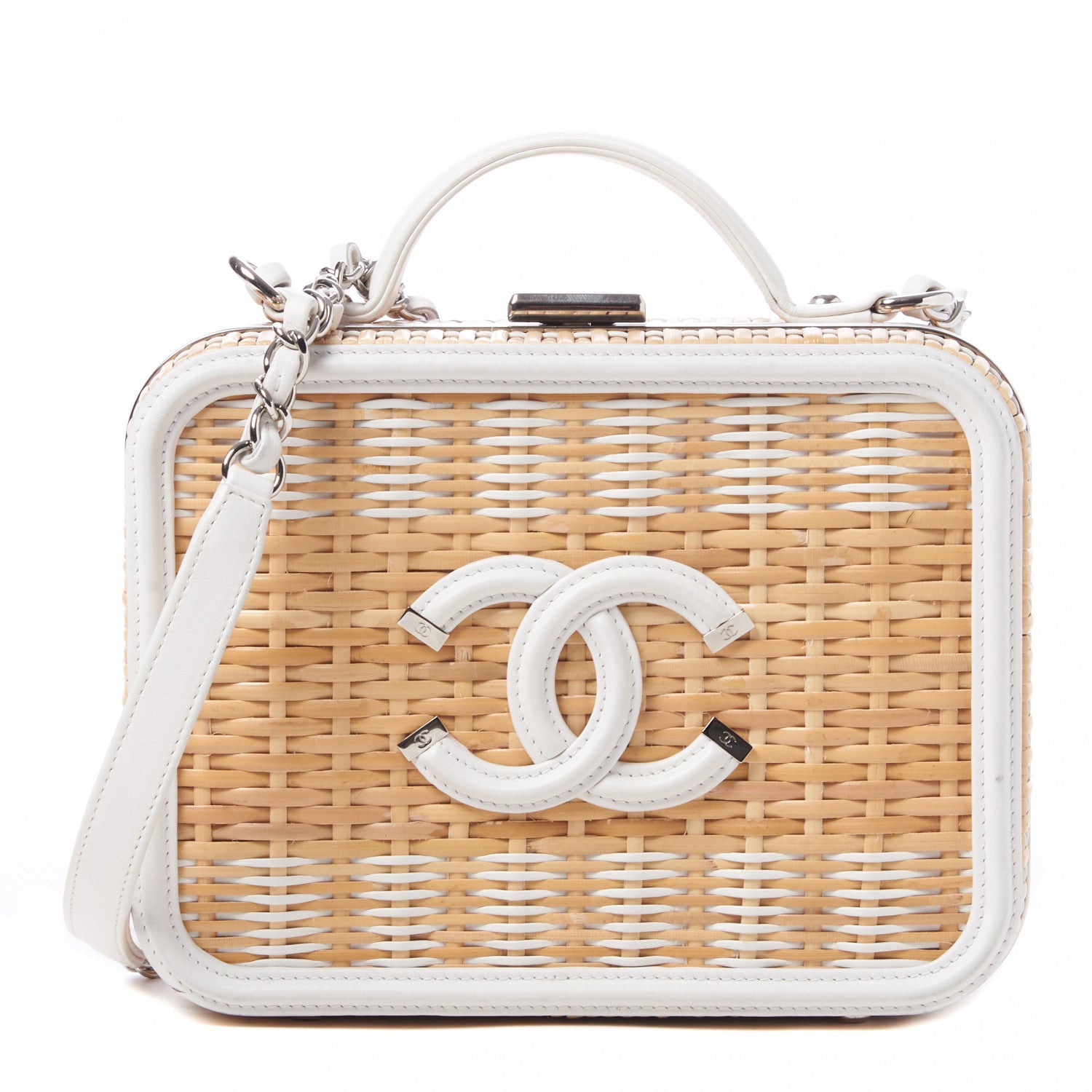 Chanel Raffia Calfskin CC Filigree Vanity Case White 865809