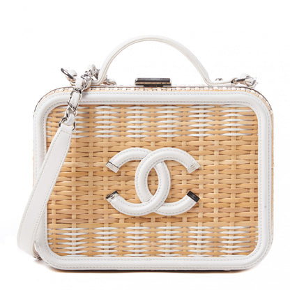 Chanel Raffia Calfskin CC Filigree Vanity Case White 1 of 10