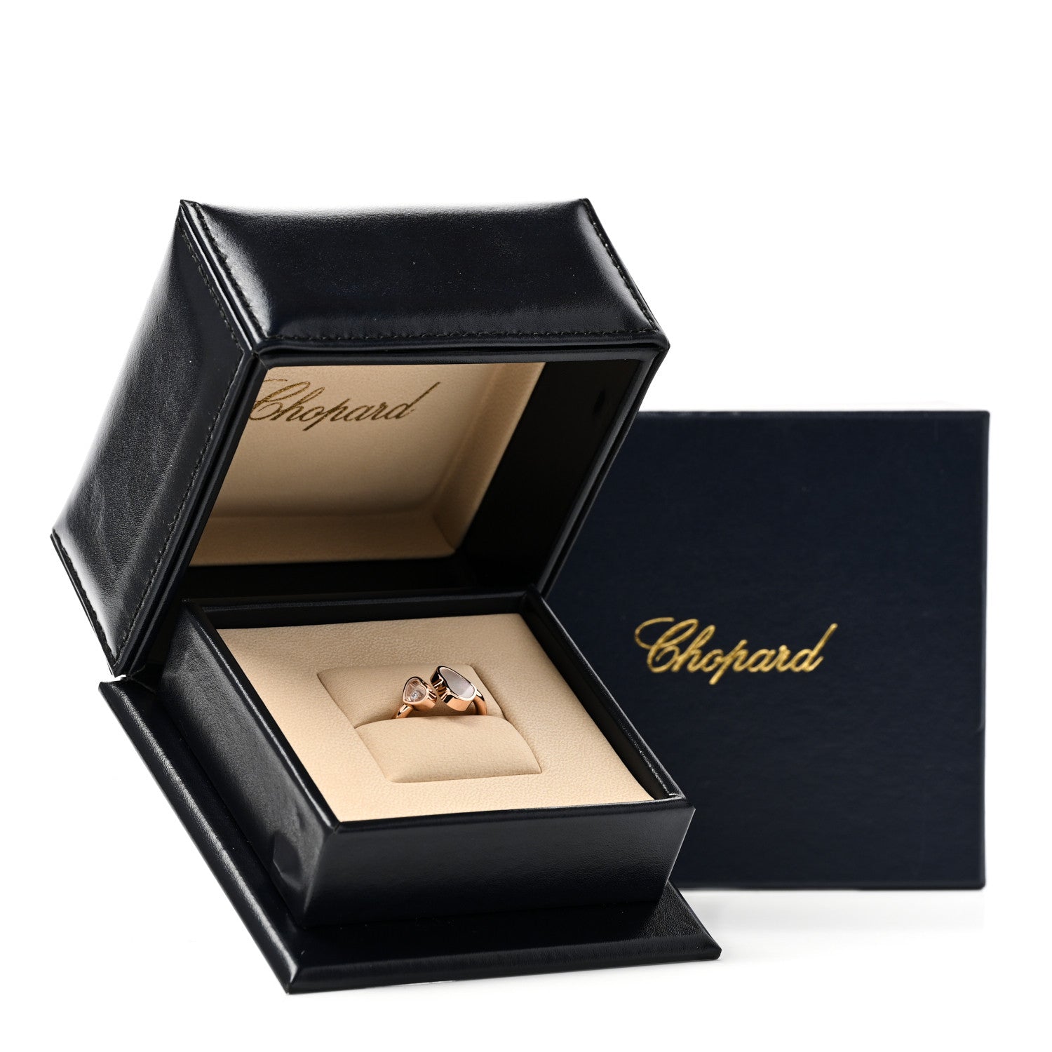 Chopard 18K Rose Gold Diamond Mother of Pearl Happy Hearts Ring 52 6 10 of 10