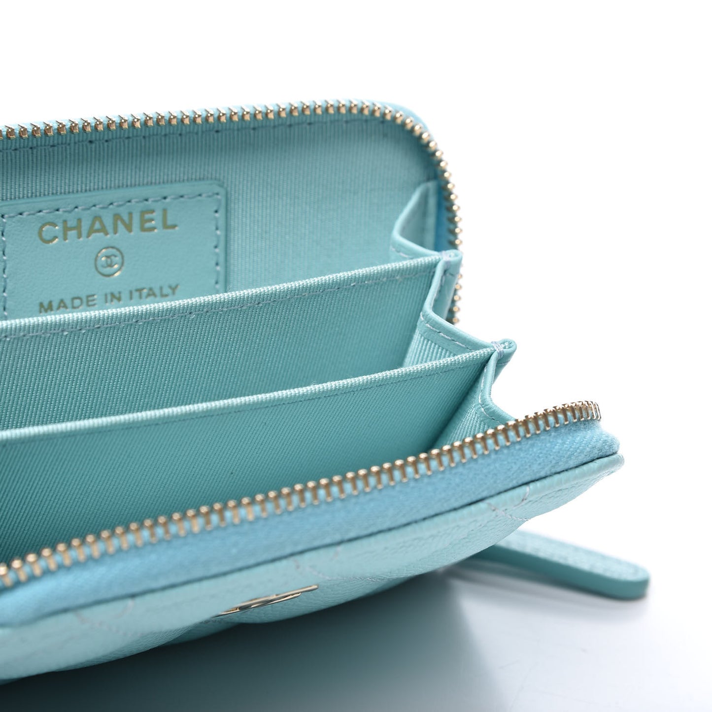 Caviar Quilted Zip Coin Purse Light Blue