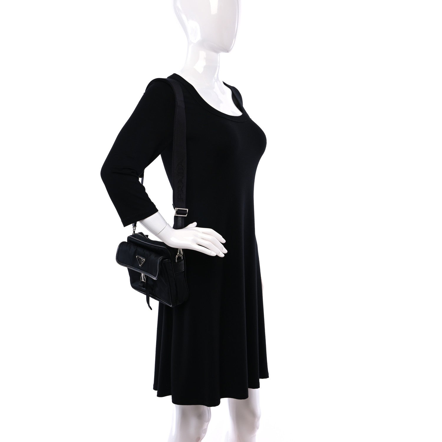 Prada Re-Nylon Saffiano Pocket Single Snap Buckle Shoulder Bag Black 2 of 9