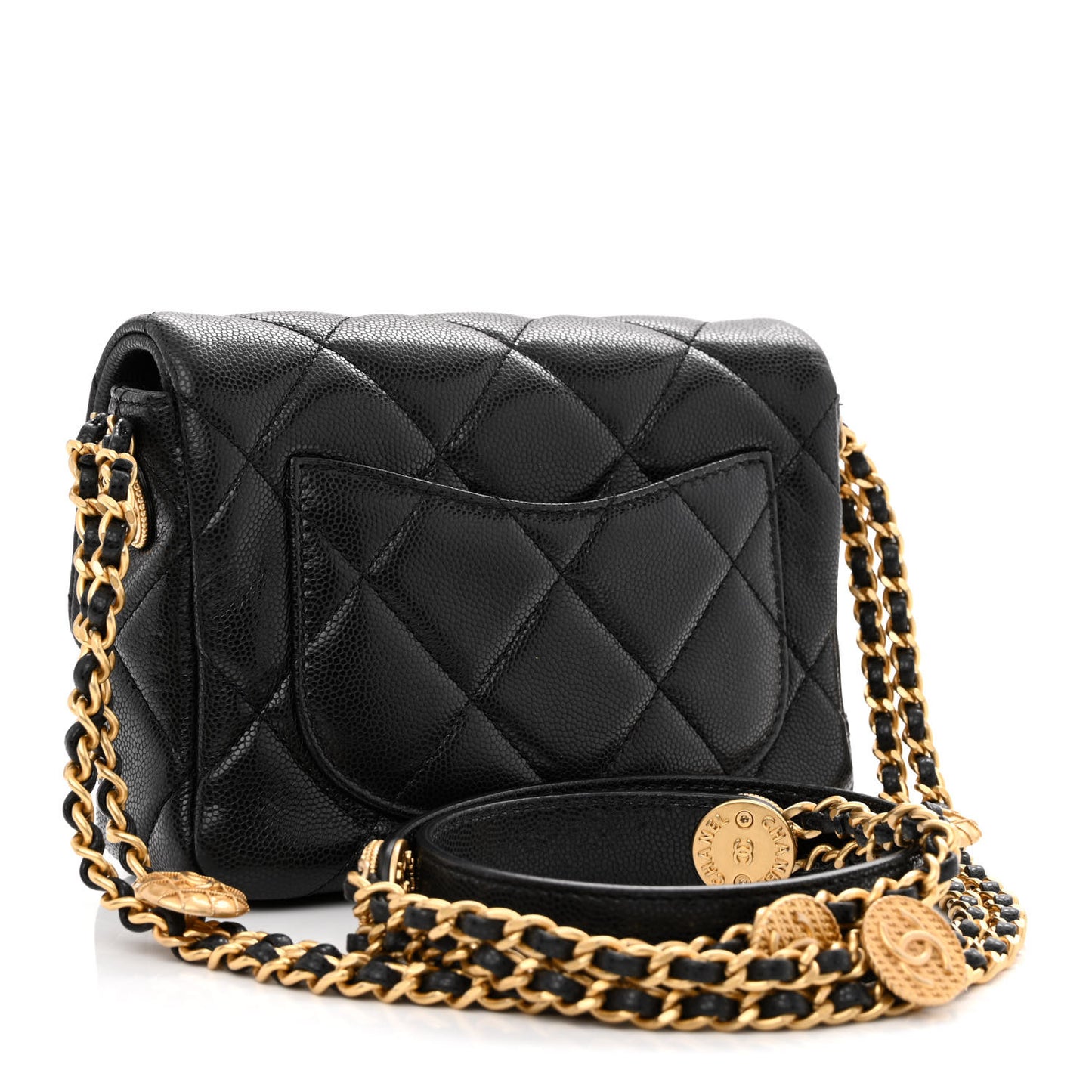 Caviar Quilted Mini Twist Your Buttons Flap Black