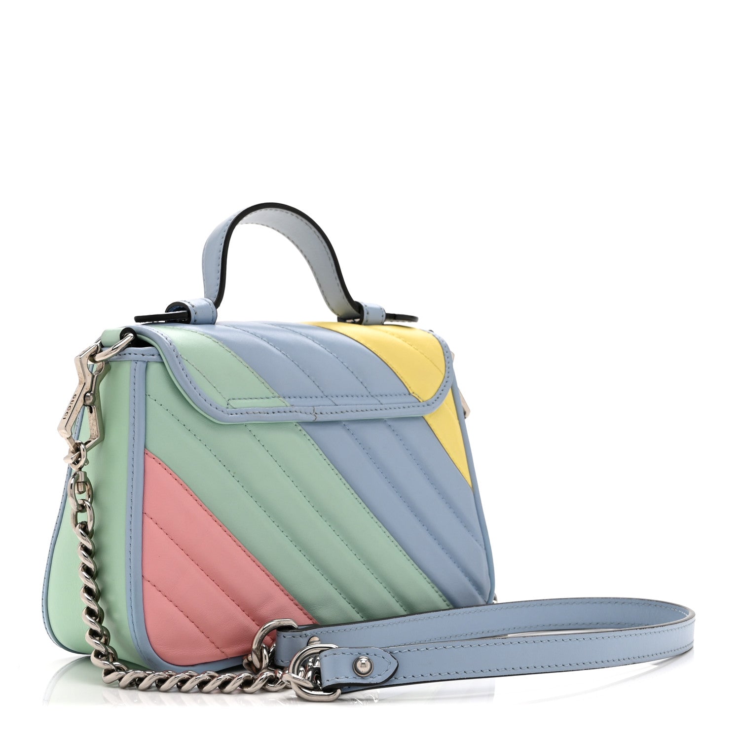 Gucci Calfskin Matelasse Diagonal Mini GG Marmont Top Handle Shoulder Bag Multicolor Pastel 3 of 11