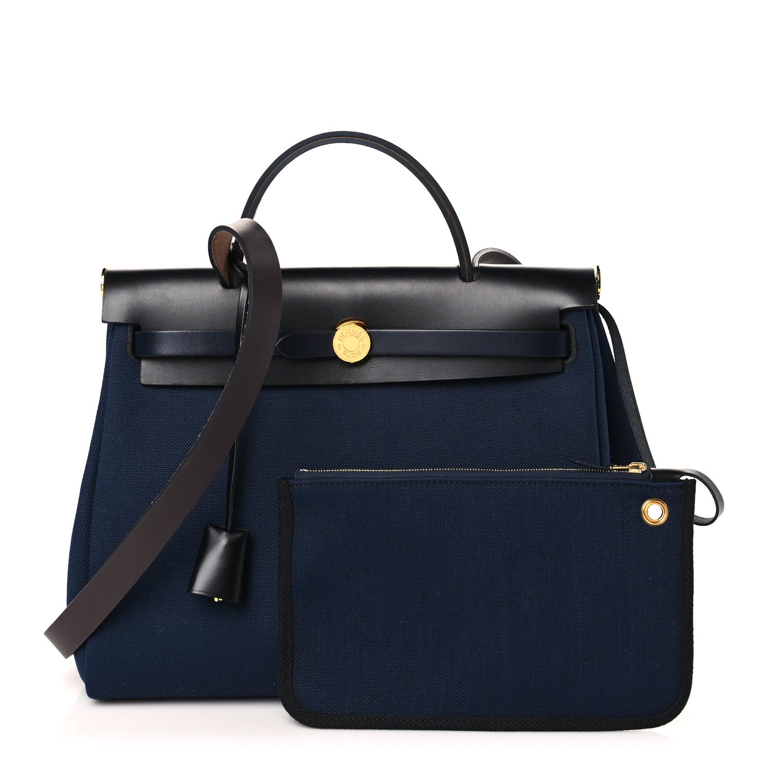 Hermes Military Toile Vache Hunter Herbag Zip Retourne 31 PM Bleu Indigo Black 1 of 10