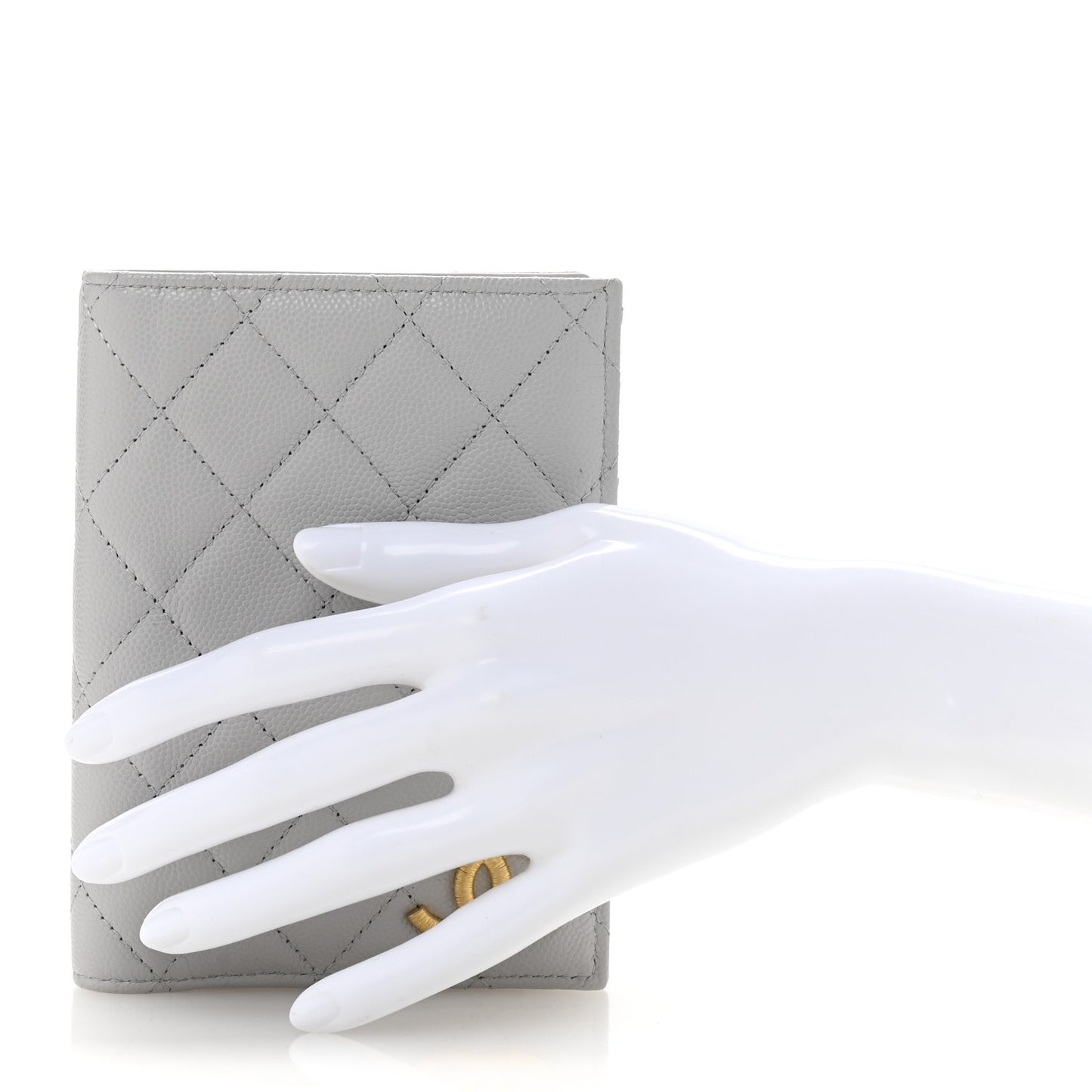 Caviar Quilted CC Passport Holder Grey
