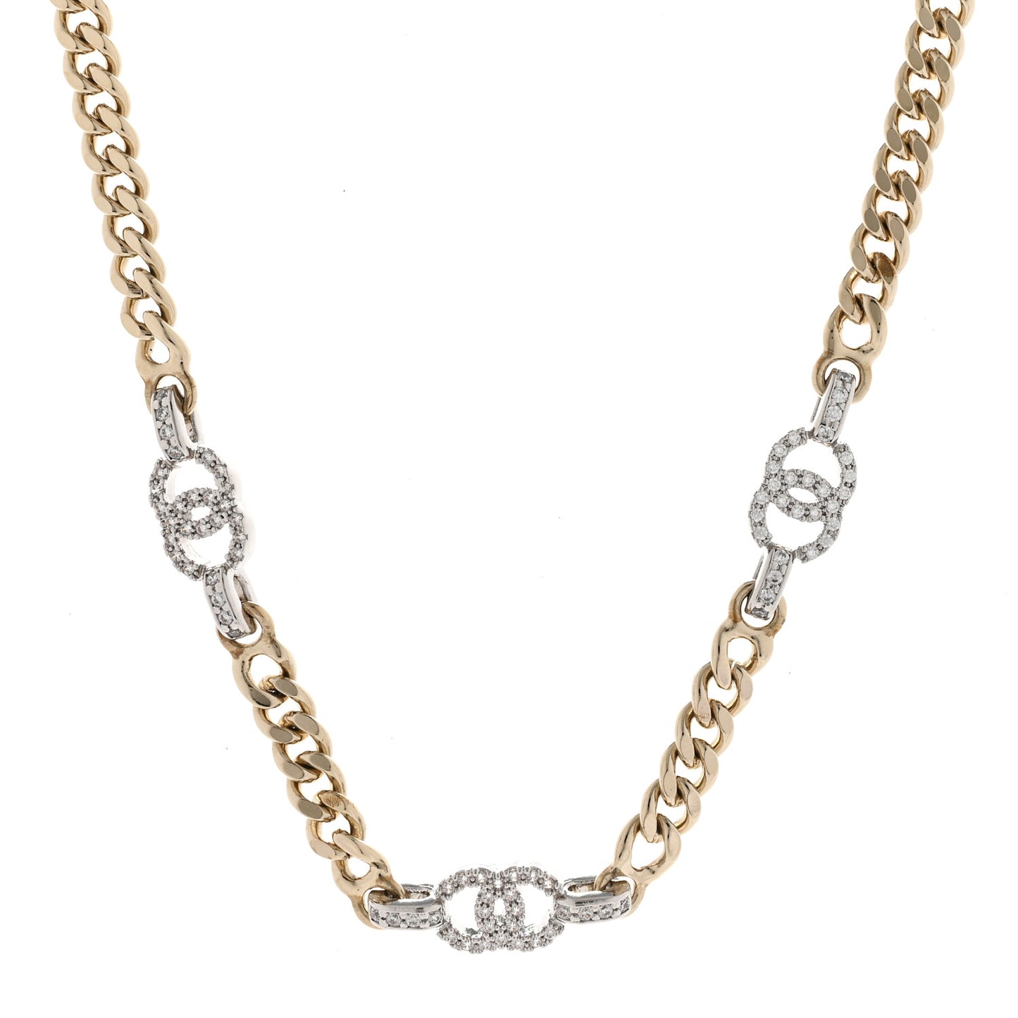 Crystal CC Chain Links Choker Necklace Gold