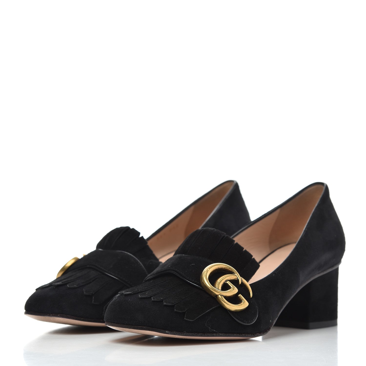 Gucci Kid Scamosciato GG Marmont Fringe 50mm Loafer Pumps 36.5 Black 3 of 20