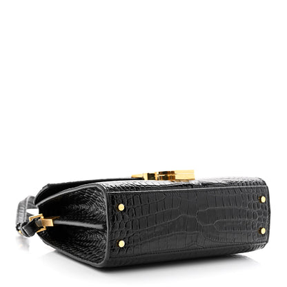 Saint Laurent Calfskin Crocodile Embossed Mini Classic Monogram Cassandra Top Handle Black 4 of 10