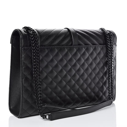 Saint Laurent Grain De Poudre Textured Mixed Matelasse Large Triquilt Monogram Monochrome Satchel Black 3 of 11