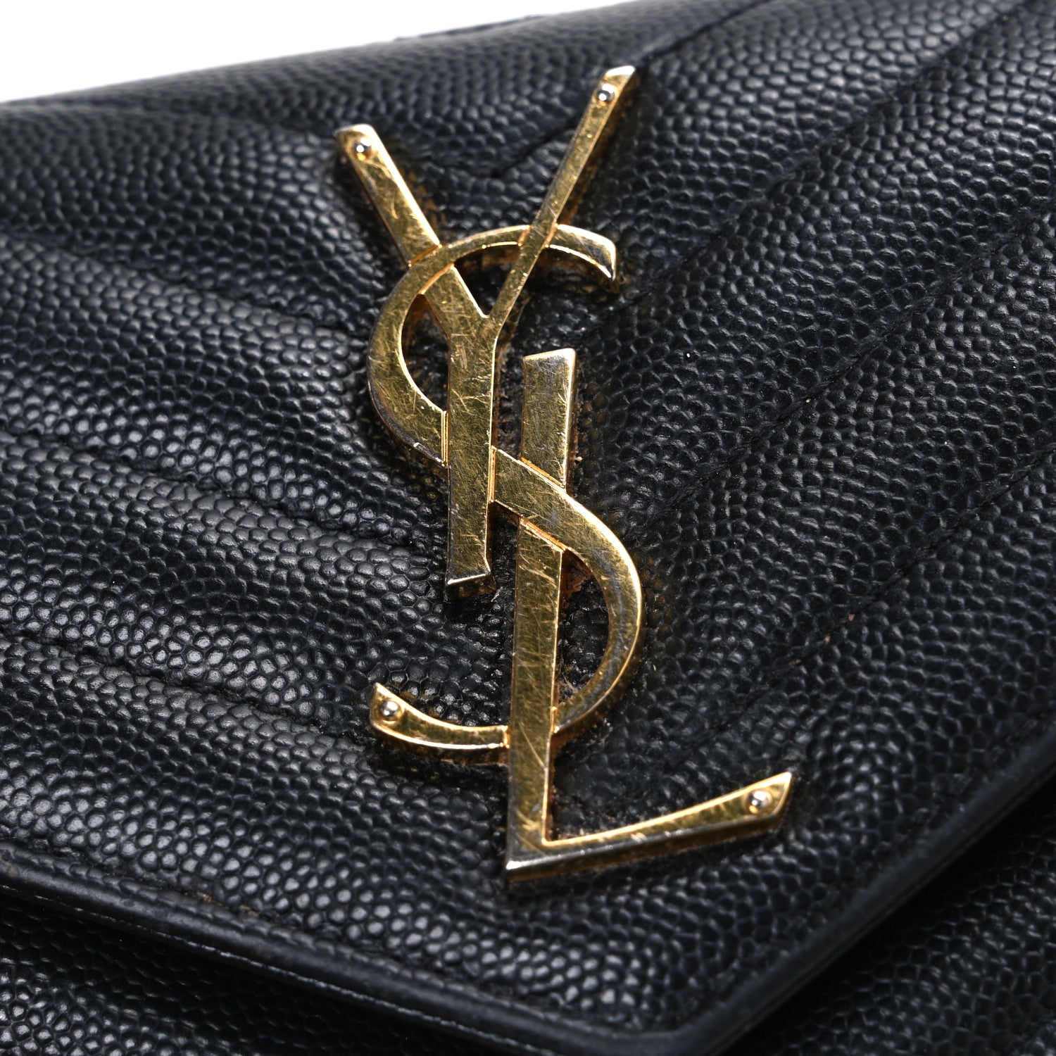 Saint Laurent Grain De Poudre Matelasse Chevron Monogram Flap Wallet Black 7 of 8