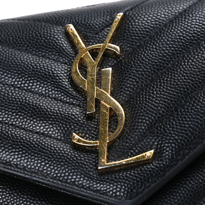 Saint Laurent Grain De Poudre Matelasse Chevron Monogram Flap Wallet Black 7 of 8