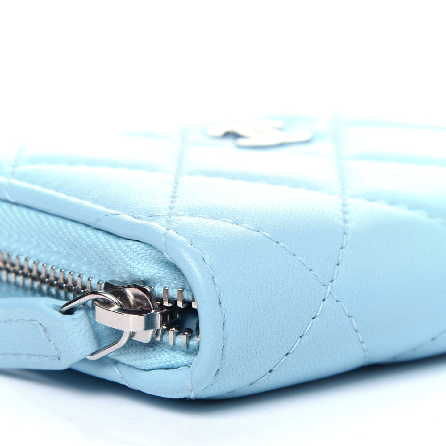 Lambskin Quilted Zip Around Coin Purse Wallet Neon Blue