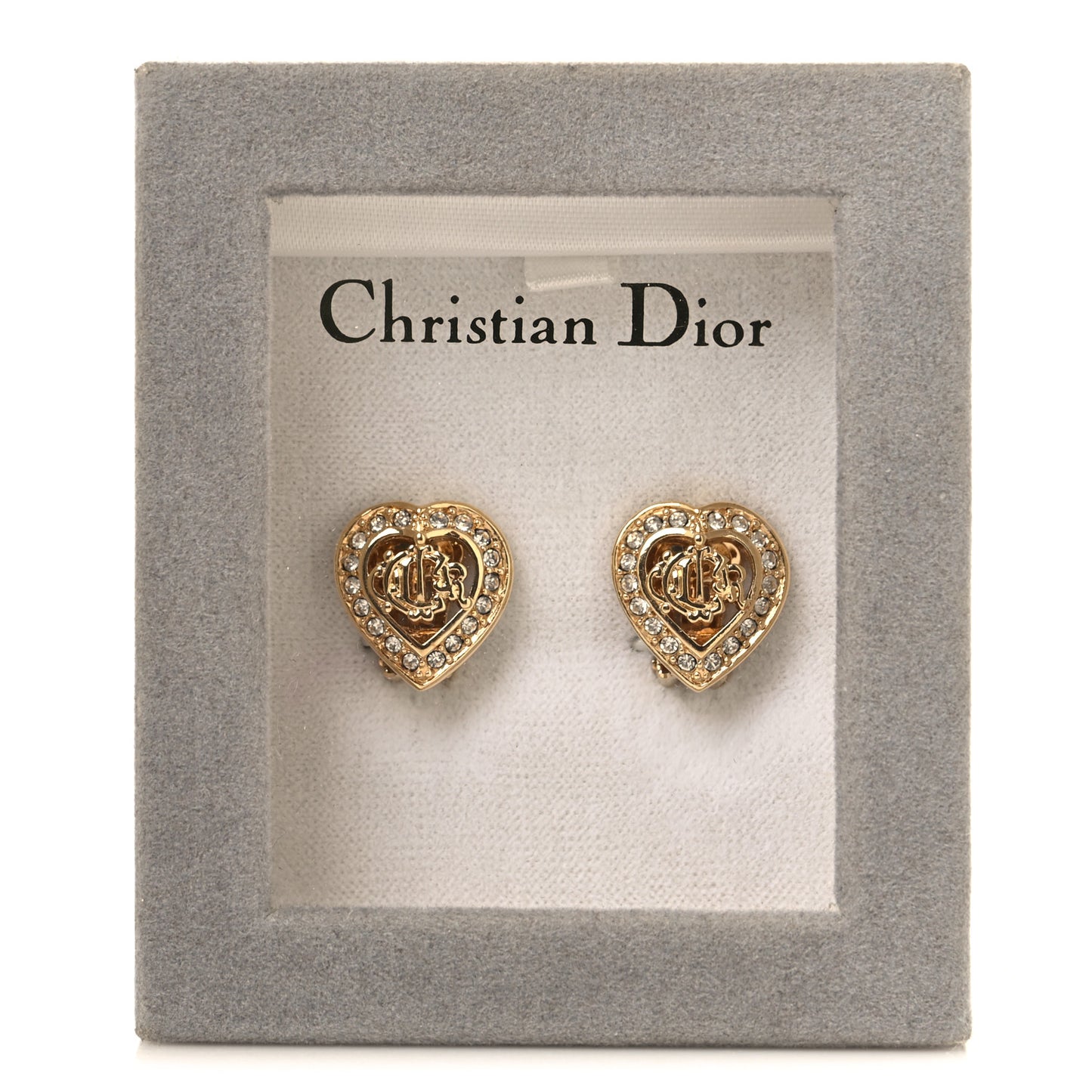 Crystal Heart CD Clip On Earrings Gold