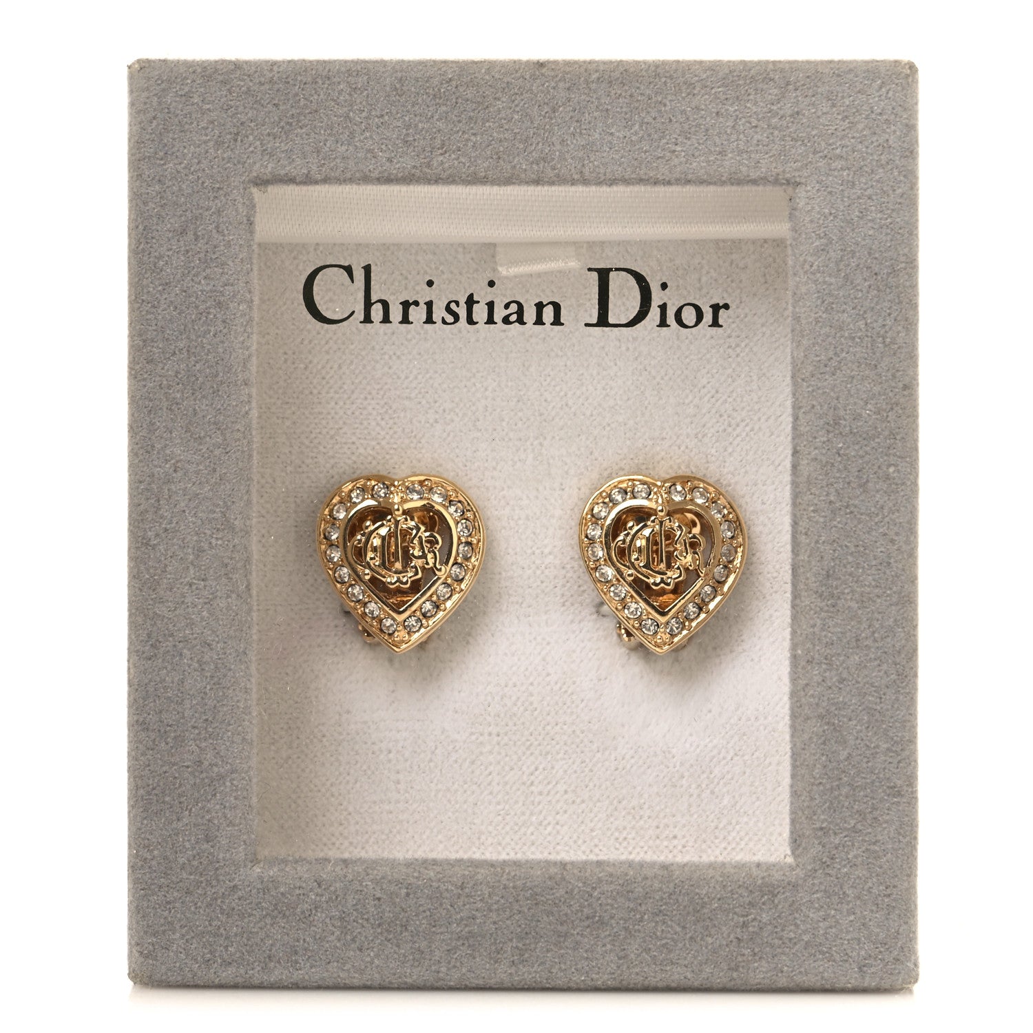 Christian Dior Crystal Heart CD Clip On Earrings Gold 5 of 5