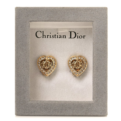 Christian Dior Crystal Heart CD Clip On Earrings Gold 5 of 5