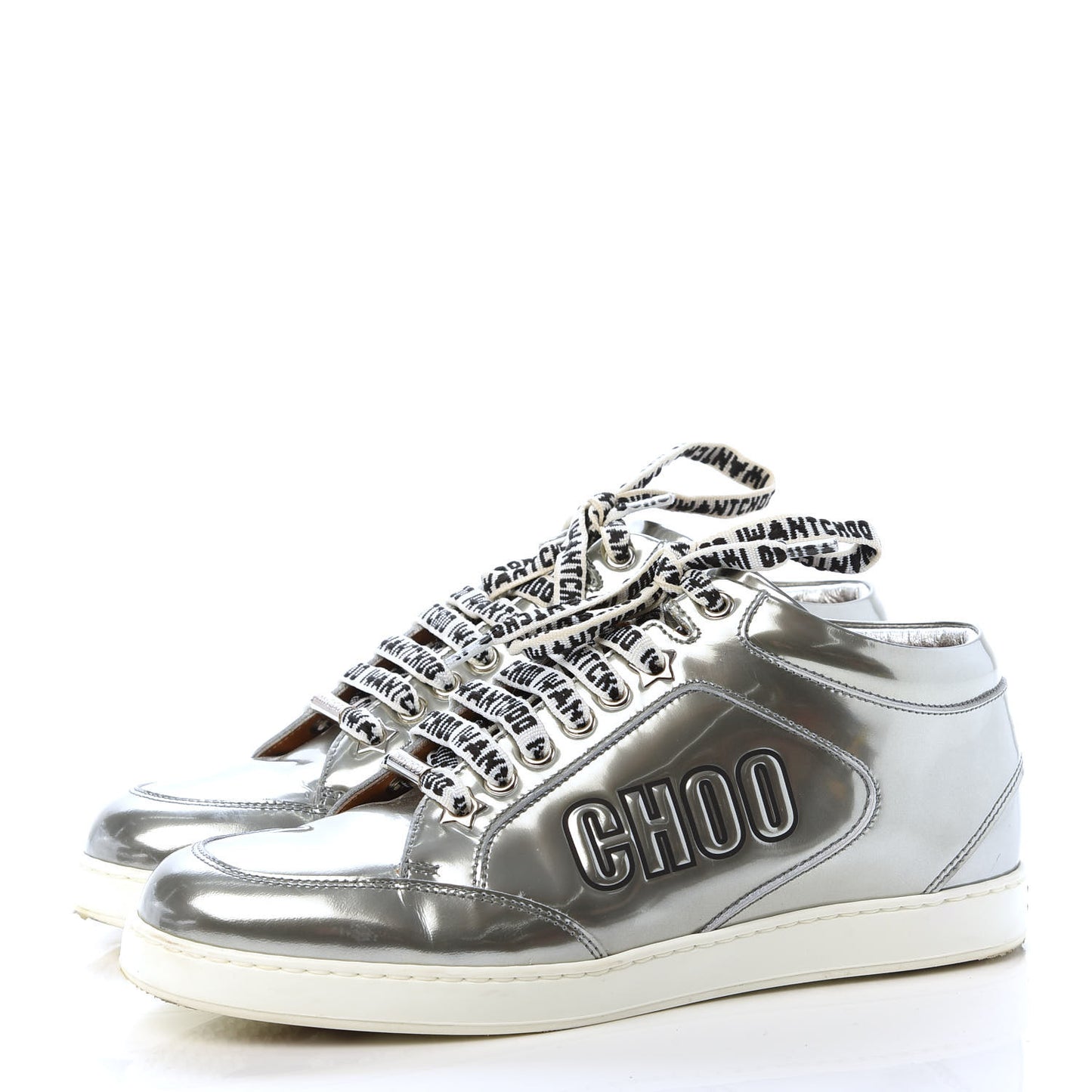 Liquid Mirror Calfskin Embossed Miami Sneaker 36.5 Silver Black
