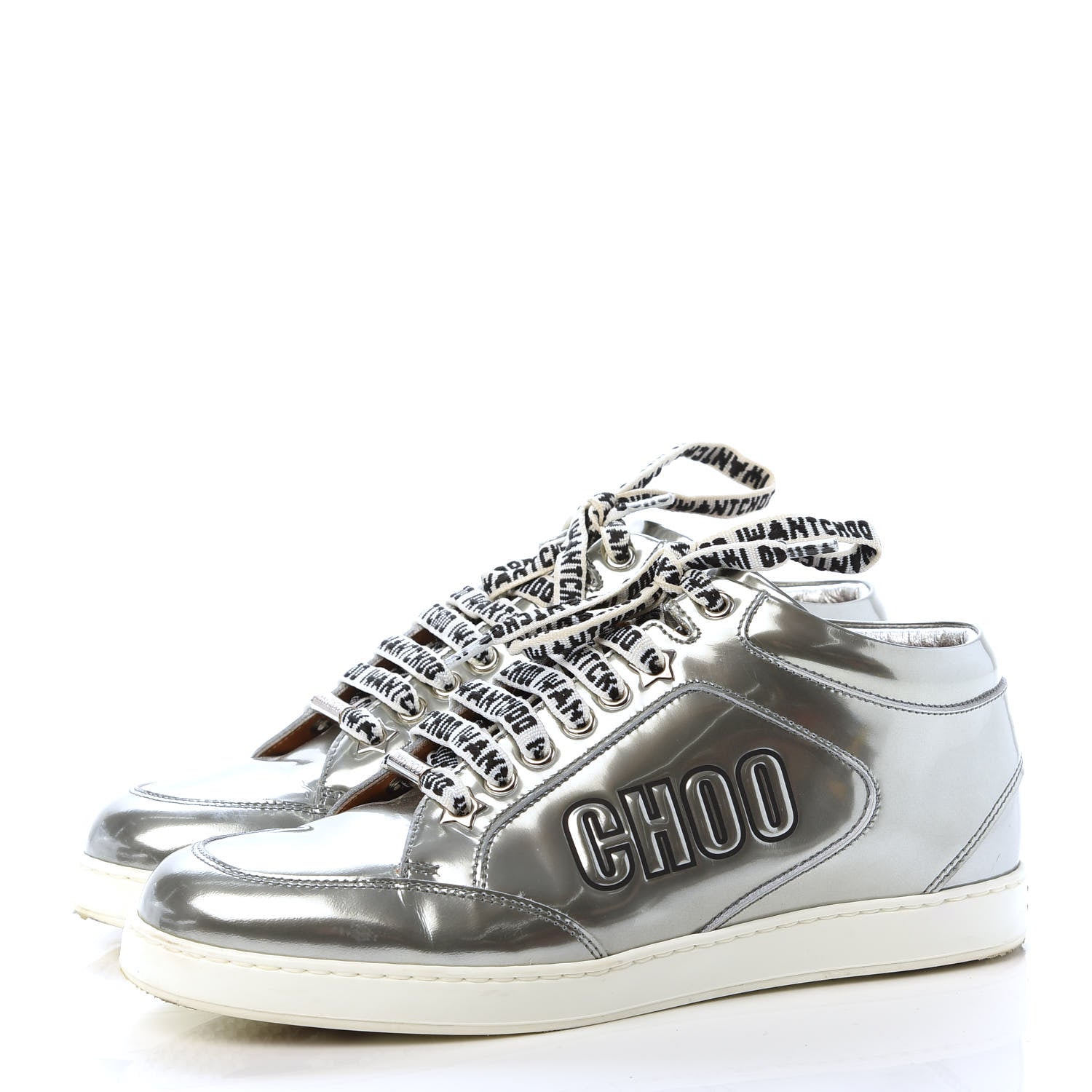 Jimmy Choo Liquid Mirror Calfskin Embossed Miami Sneaker 36.5 Silver Black 3 of 10