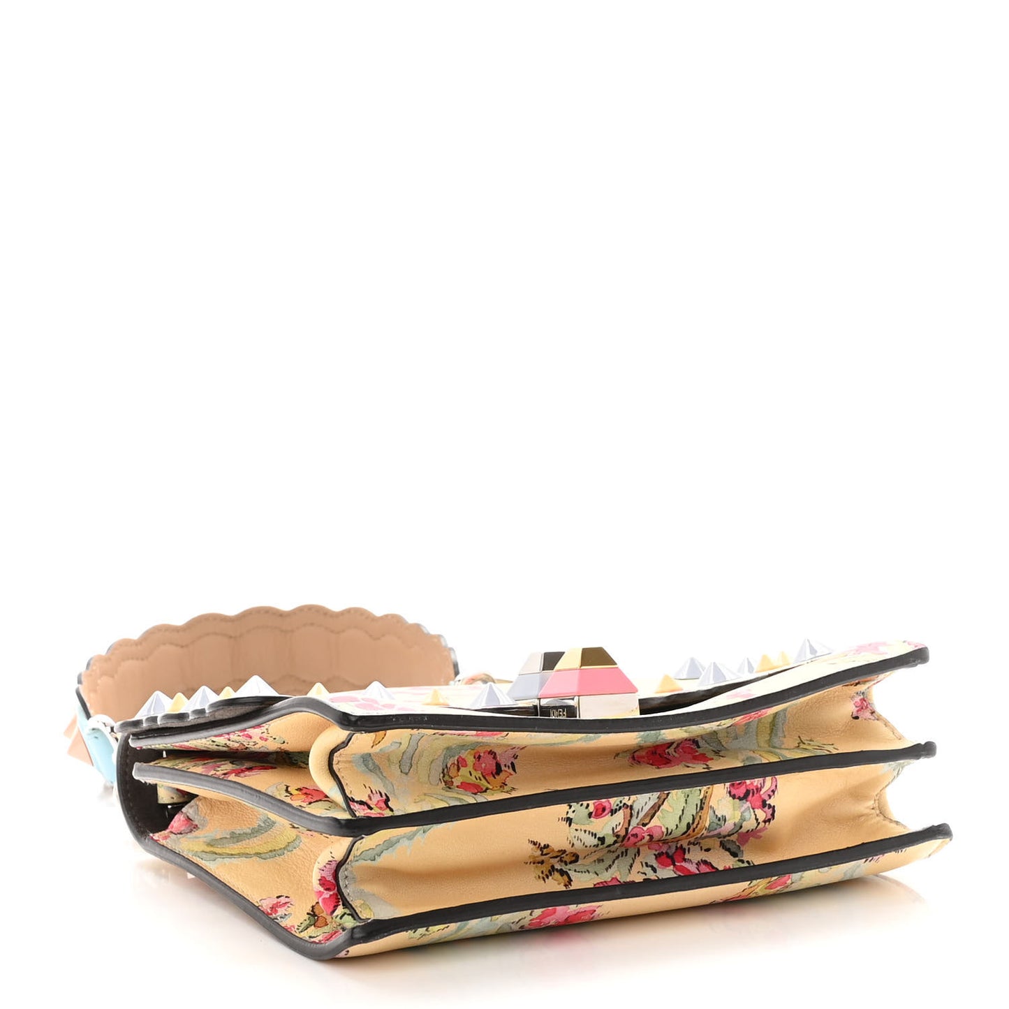 Vitello Marie Antoinette Print Scalloped Mix Studded Small Kan I Shoulder Bag Panna Multicolor