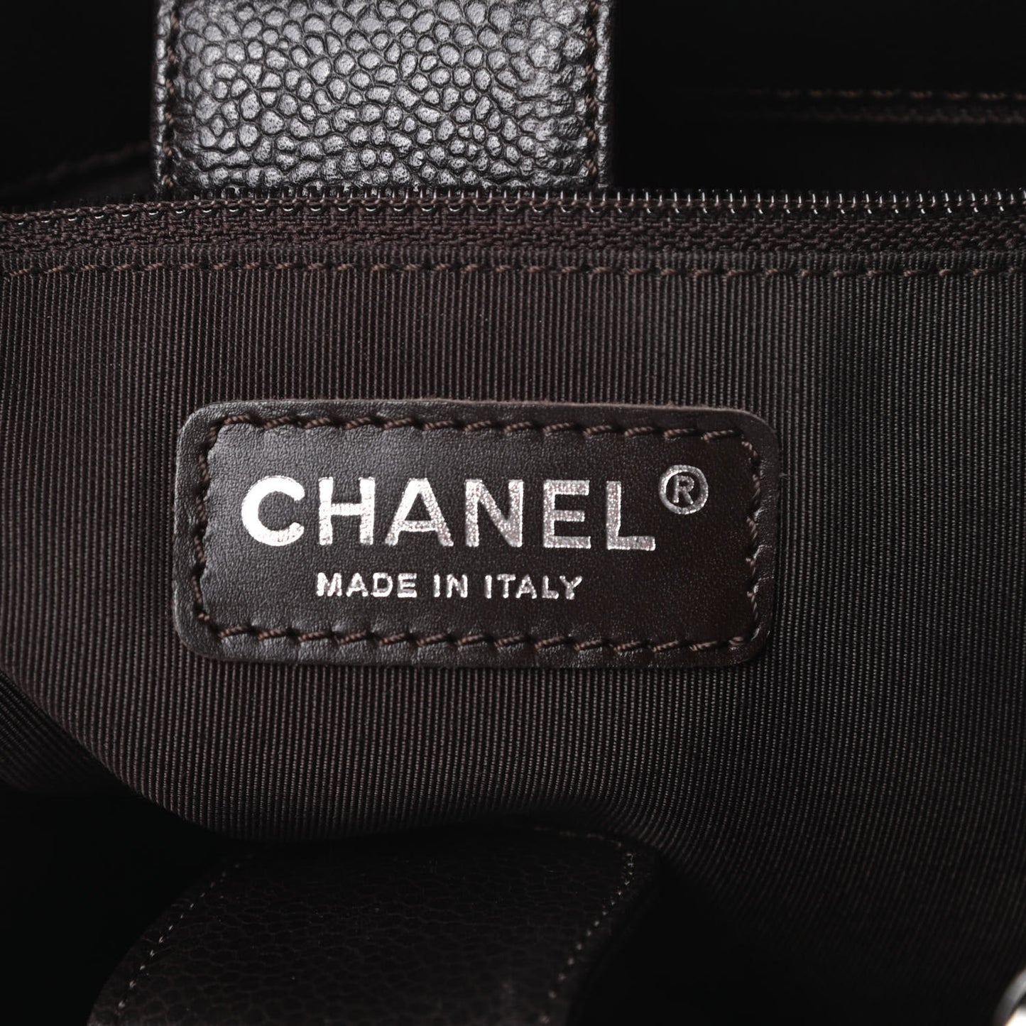 Caviar Quilted Petit Shopping Tote PST Dark Brown