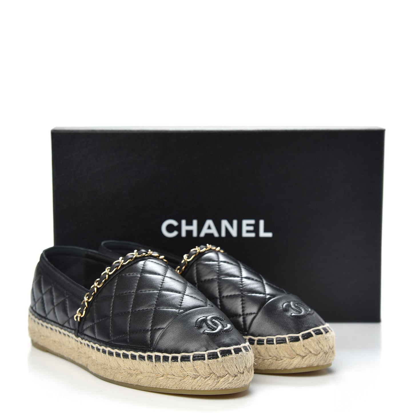 Lambskin Quilted CC Chain Espadrilles 37 Black