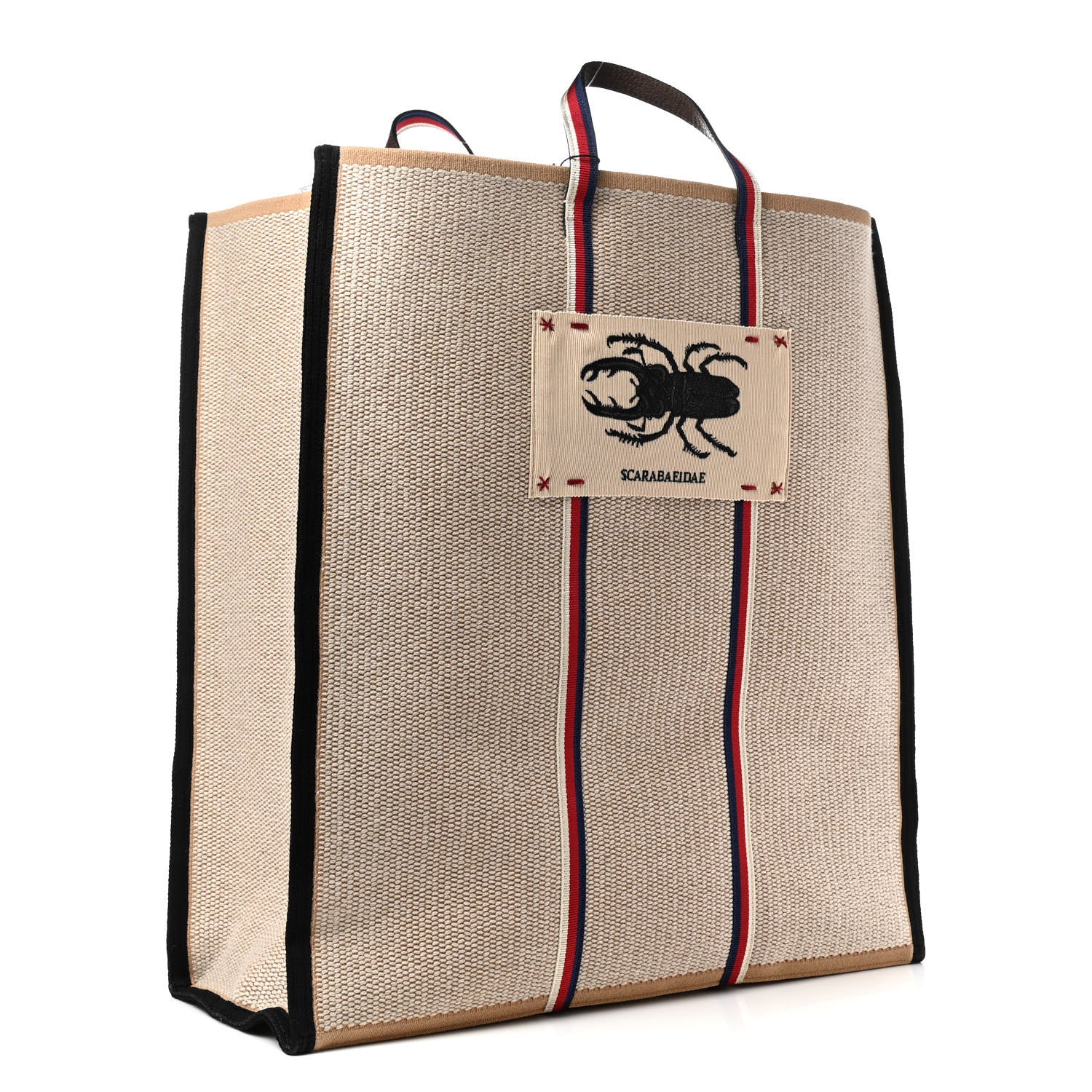 Gucci Canvas Woven Floral Embroidered Vertical Tote Beige Multicolor 3 of 9