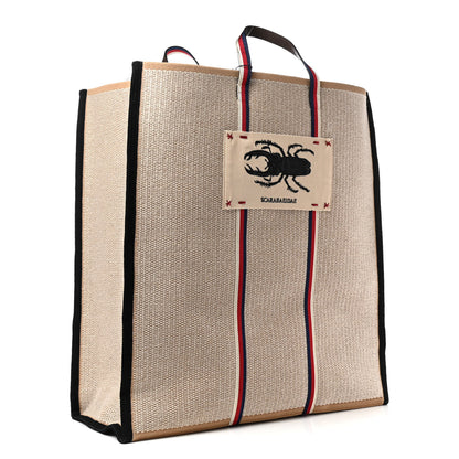 Gucci Canvas Woven Floral Embroidered Vertical Tote Beige Multicolor 3 of 9