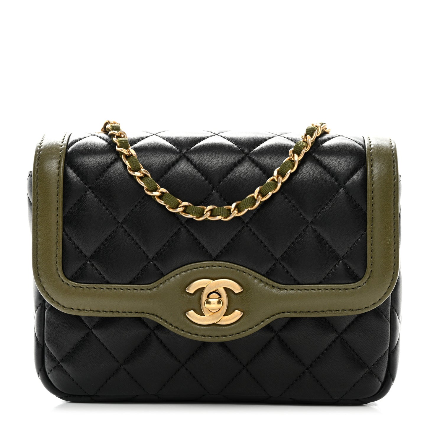 Lambskin Mini Square Flap Black Khaki