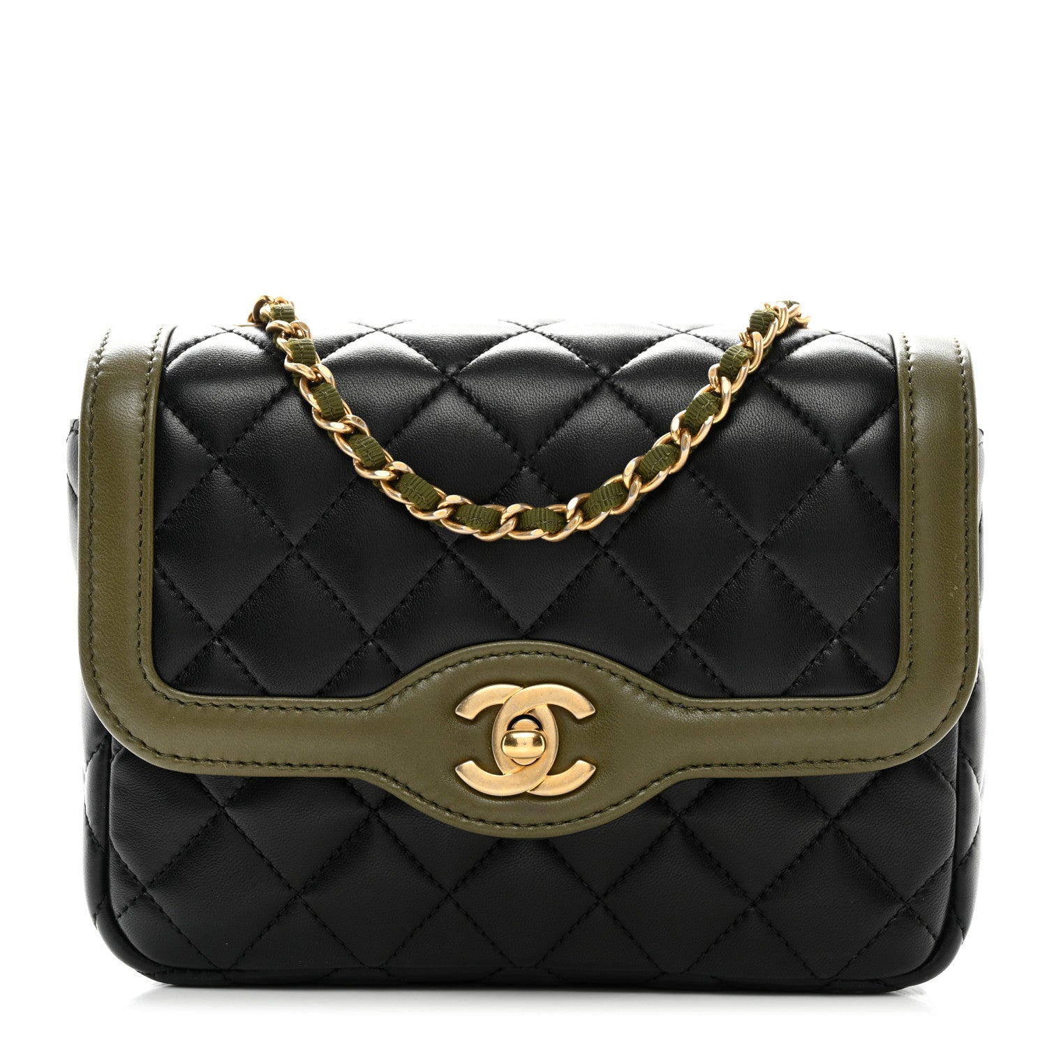 Chanel Lambskin Mini Square Flap Black Khaki 1 of 10