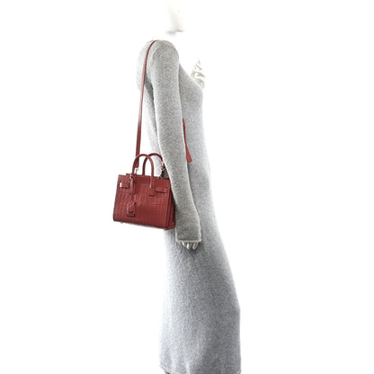 Saint Laurent Calfskin Crocodile Embossed Nano Sac De Jour Rose Fonce 2 of 11