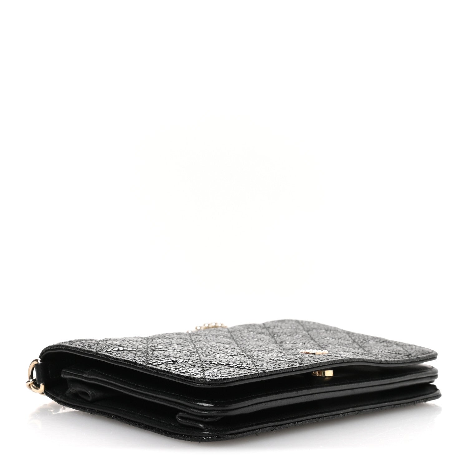 Chanel Crackled Patent Calfskin Quilted Pearl Wallet On Chain WOC Black 4 of 13