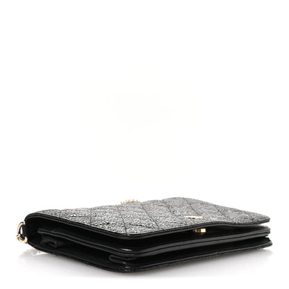 Chanel Crackled Patent Calfskin Quilted Pearl Wallet On Chain WOC Black 4 of 13