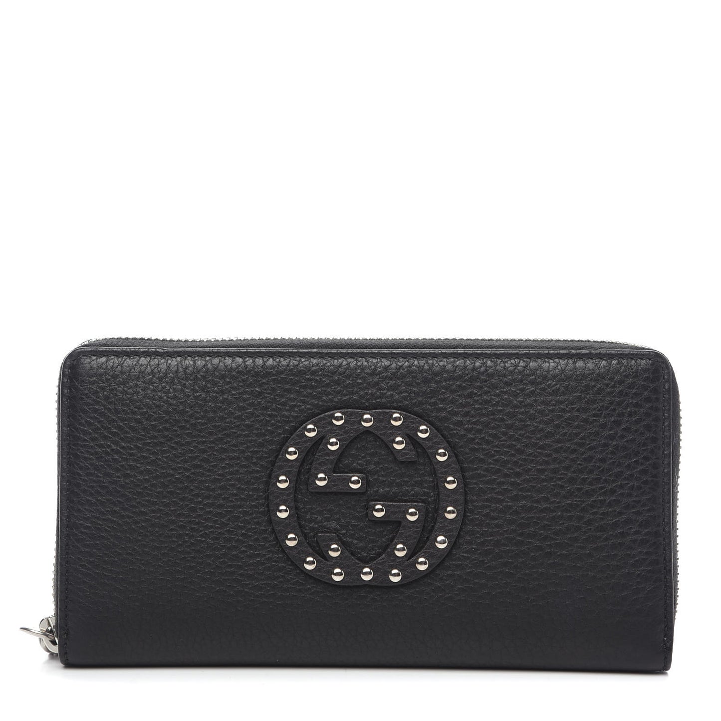Pebbled Calfskin Studded Soho Zip Around Wallet Black