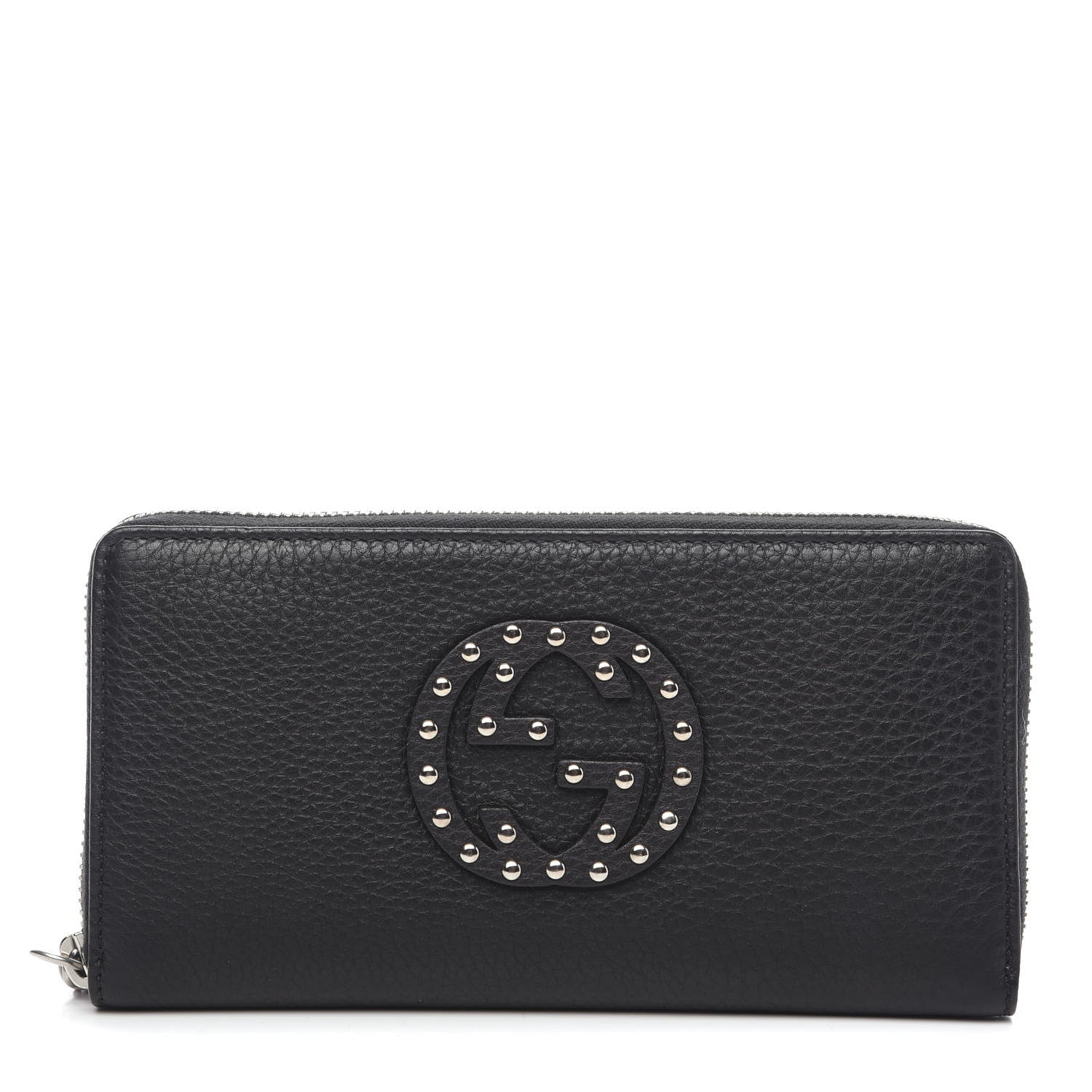 Gucci Pebbled Calfskin Studded Soho Zip Around Wallet Black 1 of 7