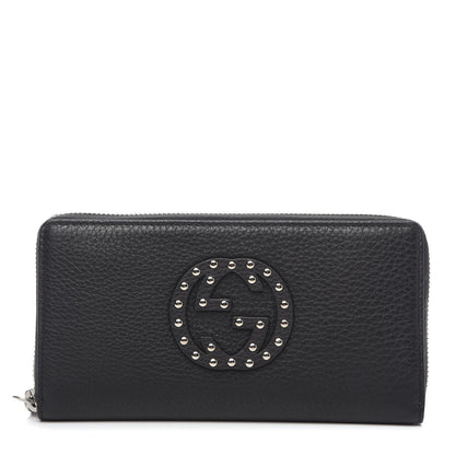 Gucci Pebbled Calfskin Studded Soho Zip Around Wallet Black 1 of 7