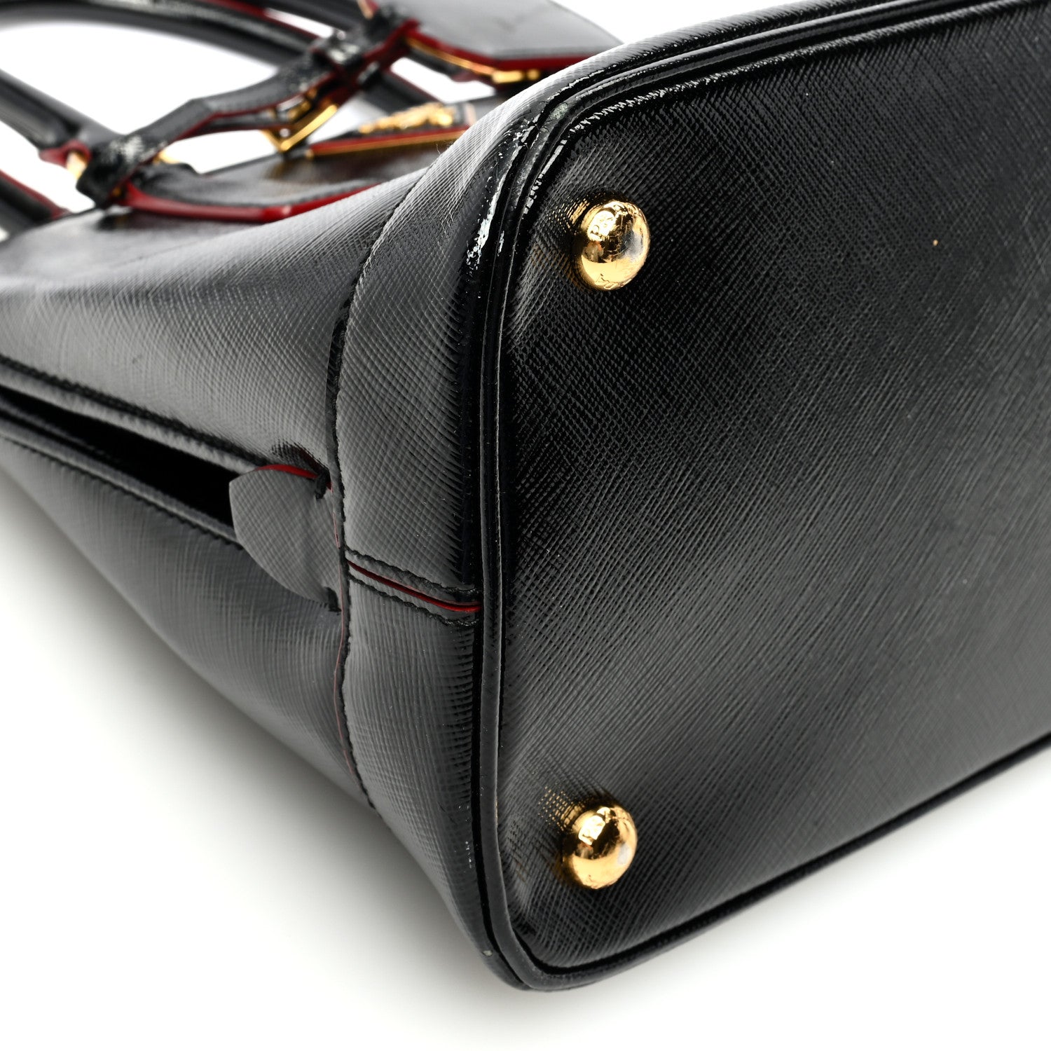 Prada Saffiano Vernice Small Promenade Tote Black Rosso 8 of 13